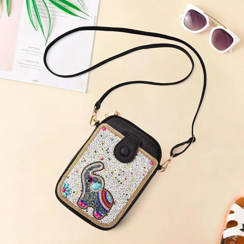 Women's Beaded Crossbody Bag Small Cell Phone Wallet Handmade Colorful